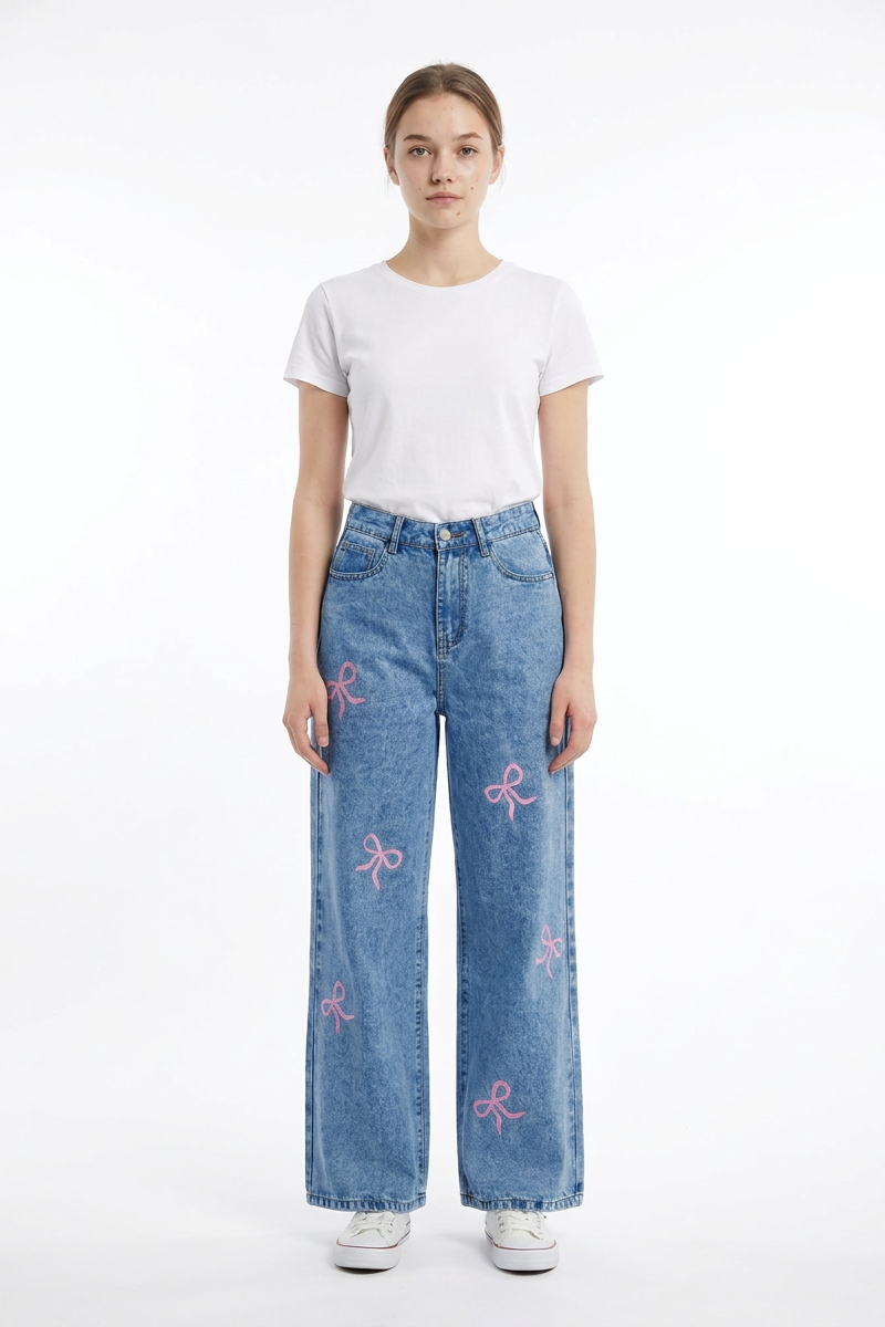 Women's High Waist Printed Wide Leg Jeans