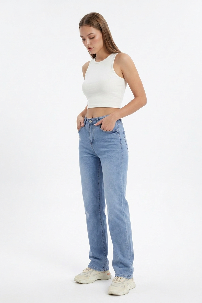 Women's Vintage High Waist Stretch Straight Leg Jeans