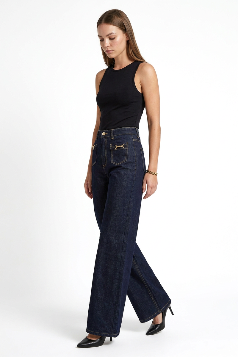 Women's High Waist Stretch Wide Leg Jeans