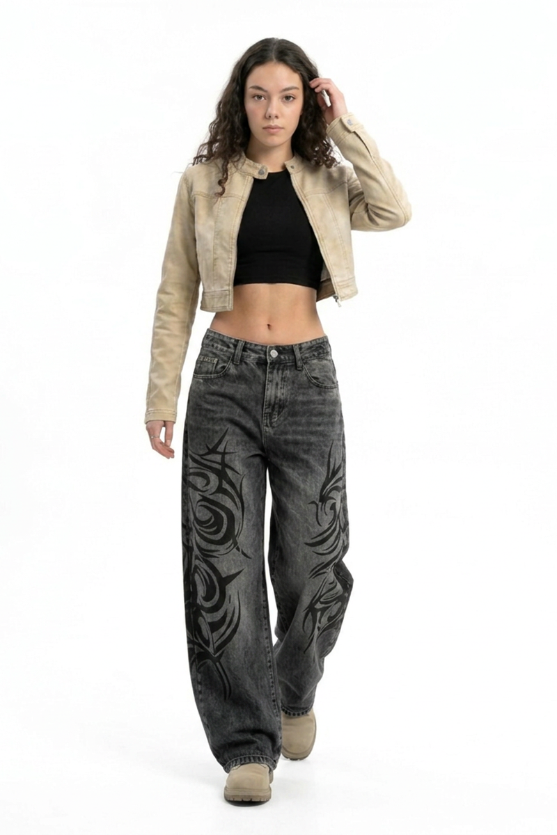 Women's High Waist Washed Stretch Wide Leg Jeans