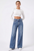 Women's Vintage Wash High Waist Wide Leg Jeans