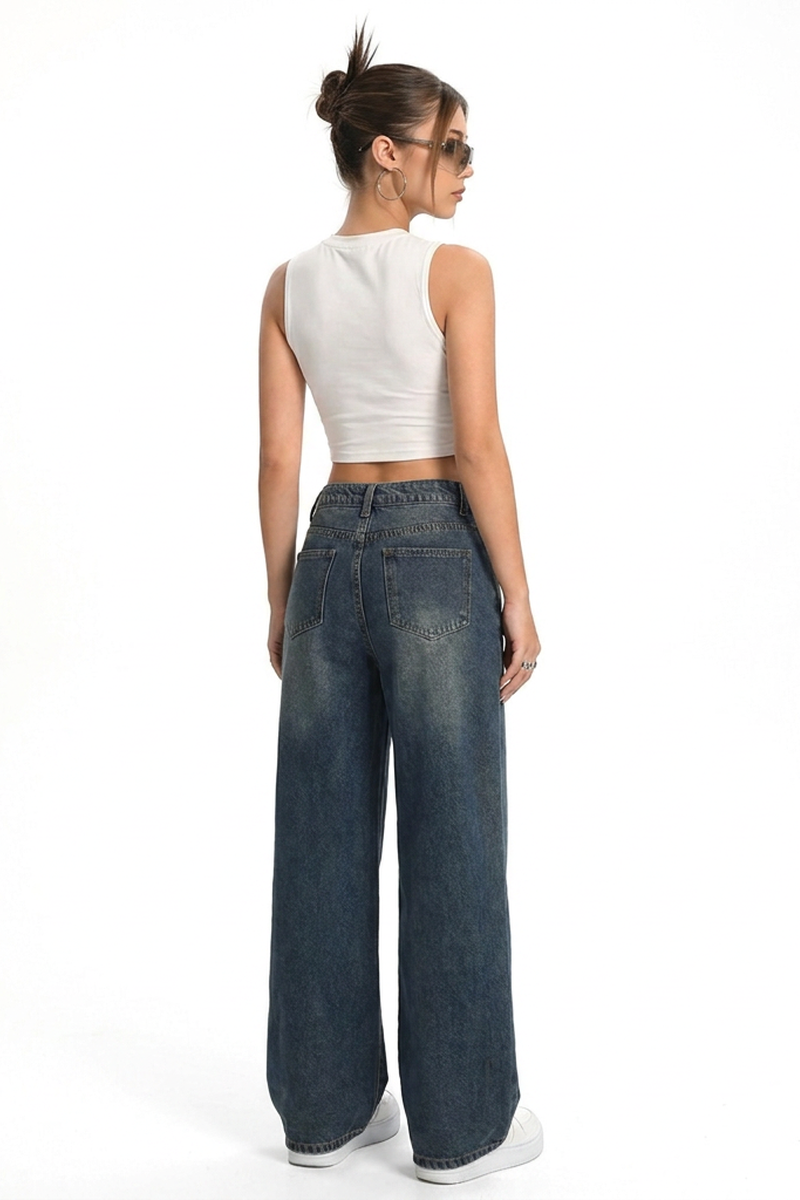 Women's Vintage Wash High Waist Loose Wide Leg Jeans