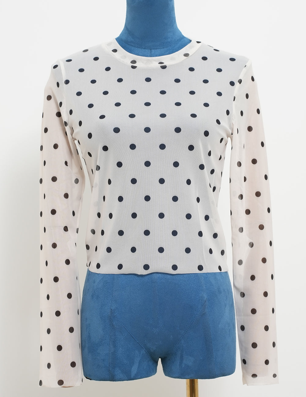 Ladies Round Neck See Sheer Polka Dot Layring Top