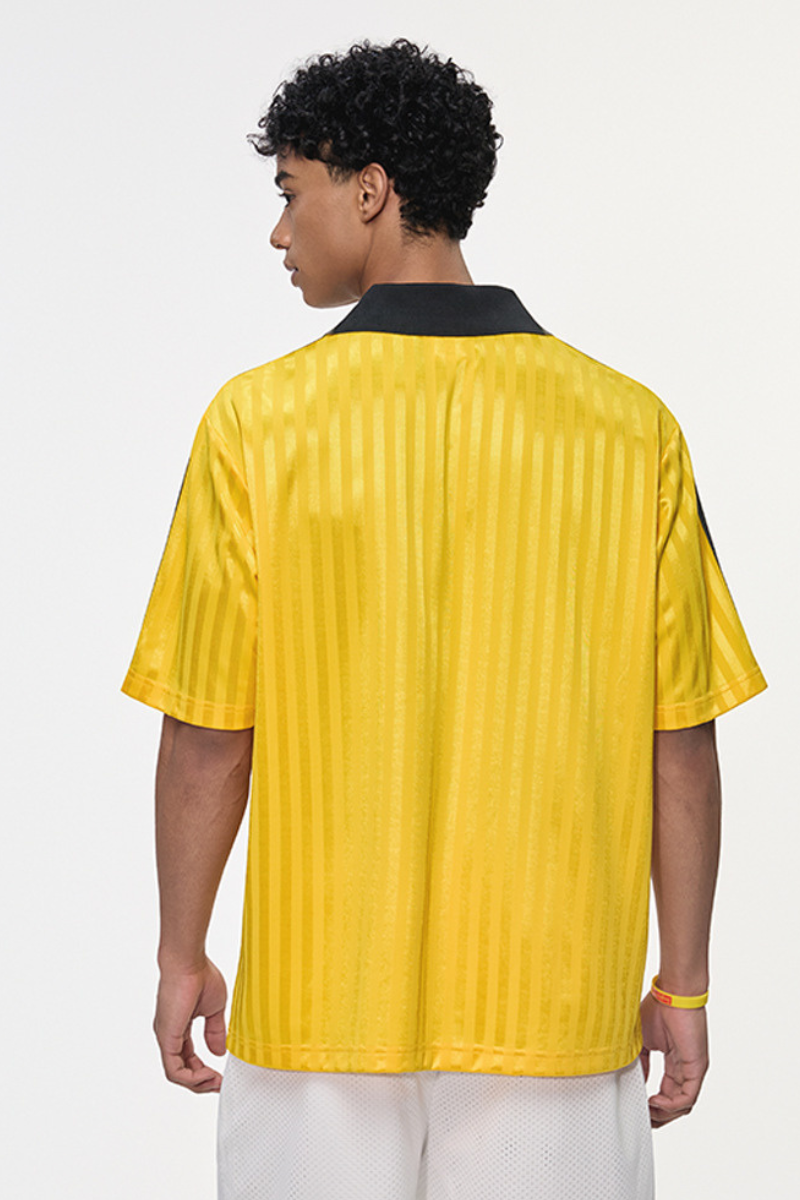 Men's Polyester Loose Fit V-Neck Patch Stripe Tee
