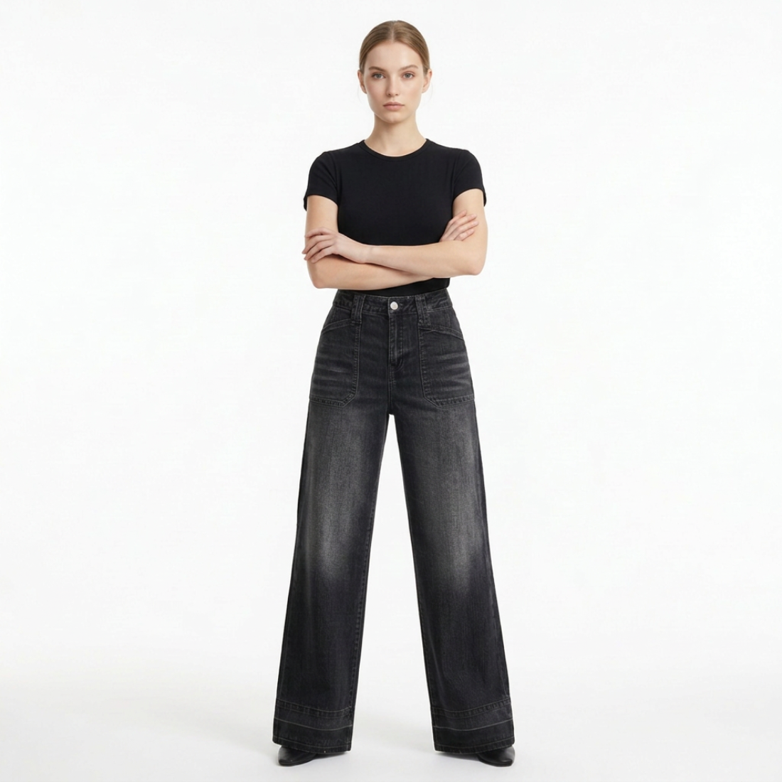 Women's Vintage Wash High Waist Wide Leg Jeans