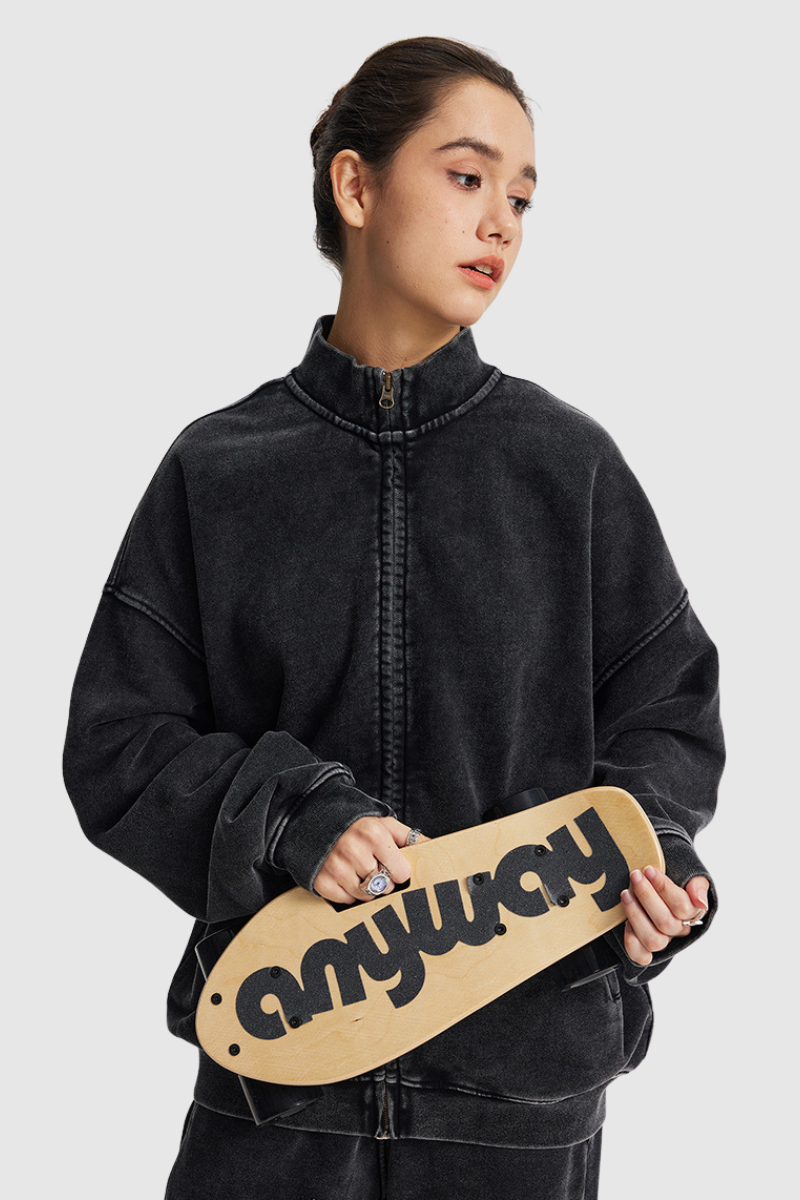 Women's Fall Clothing Cotton Wax-Dyed Stand Collar Jacket