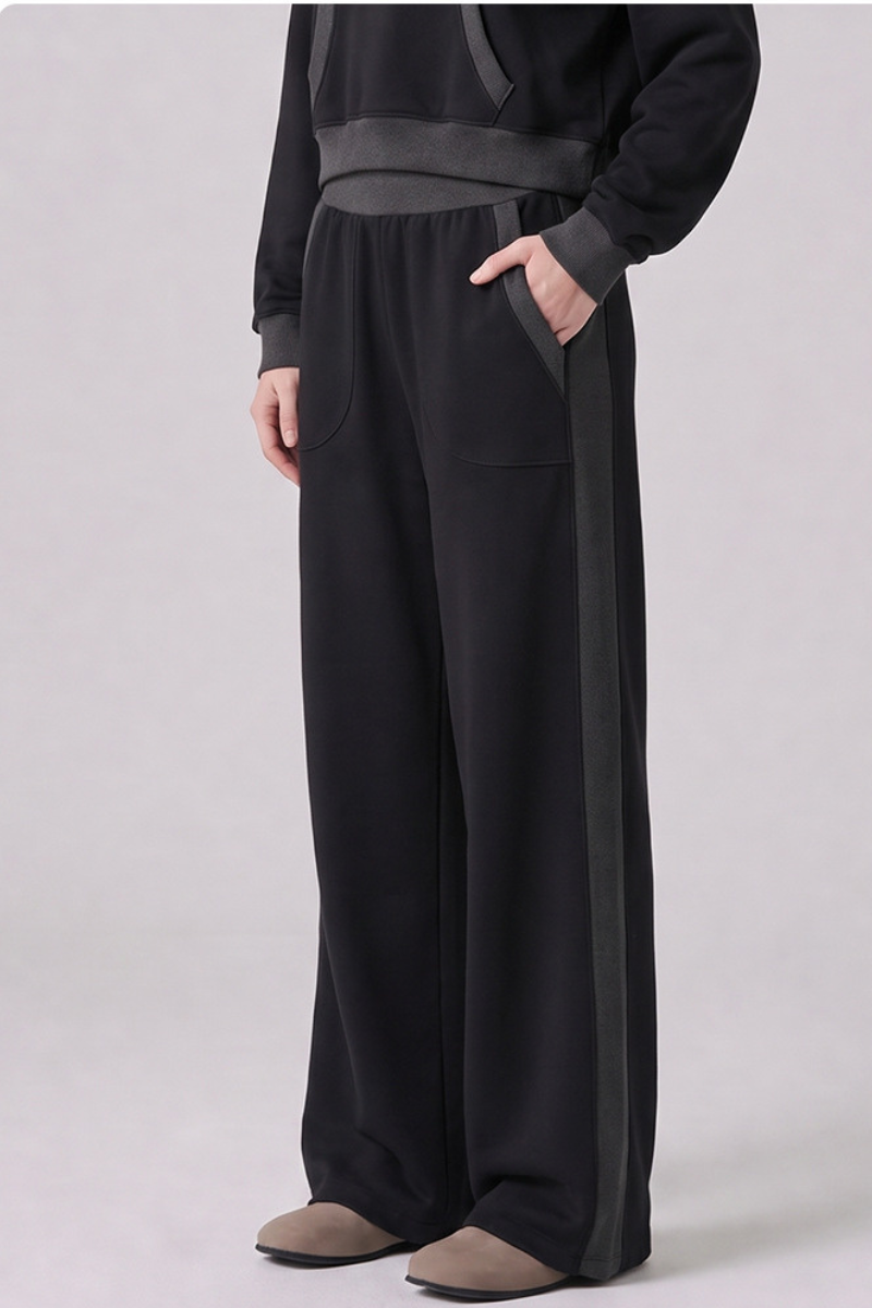 Women Fall Clothing 100% Wide Leg Raw Hem Pocket Sweatpants