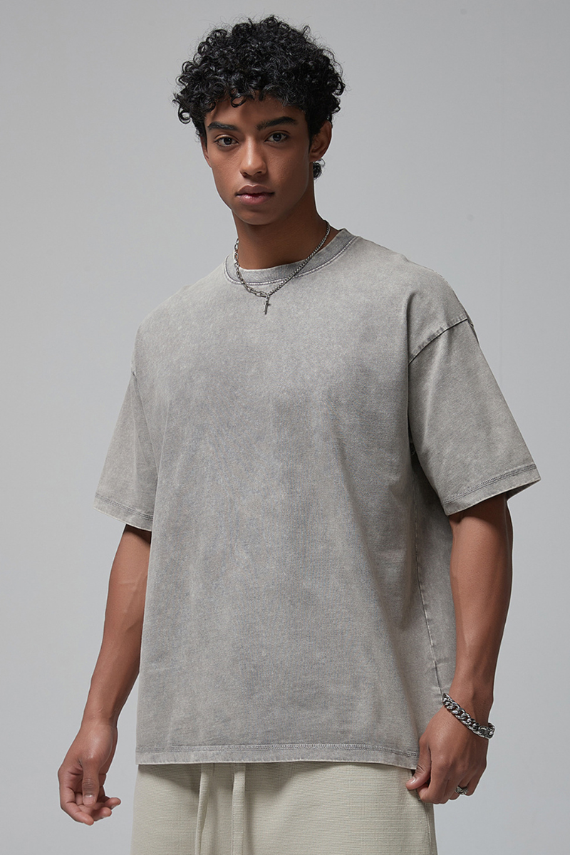 Men's Summer 275g Washed Batik Oversized Small Neck Tee