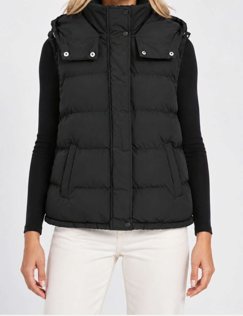 Ladies Stand Collar Hooded Quilted Puffer Vest