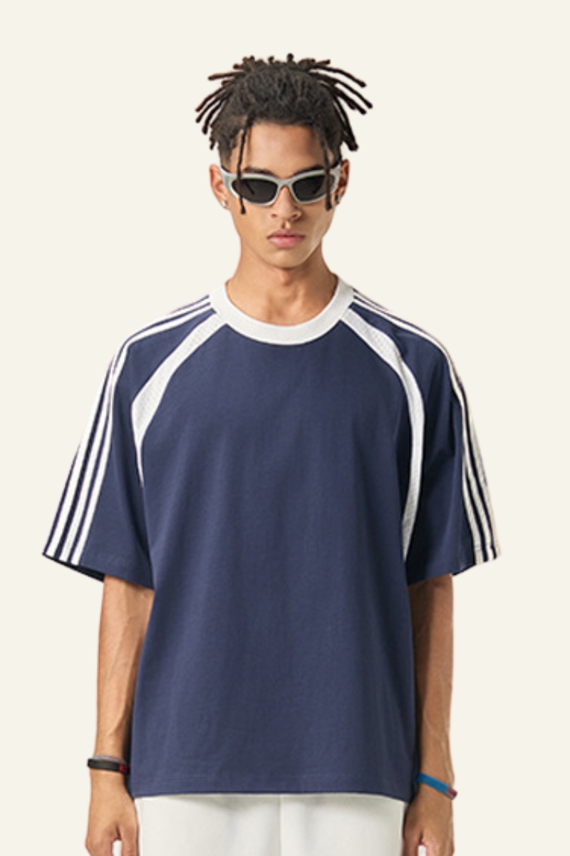 Men's  Cotton Side Striped Color Block Streetwear T-shirt.