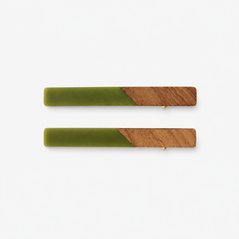 Ladies Minimalist Fake Wood Splicing Duckbill Hair Clip Set