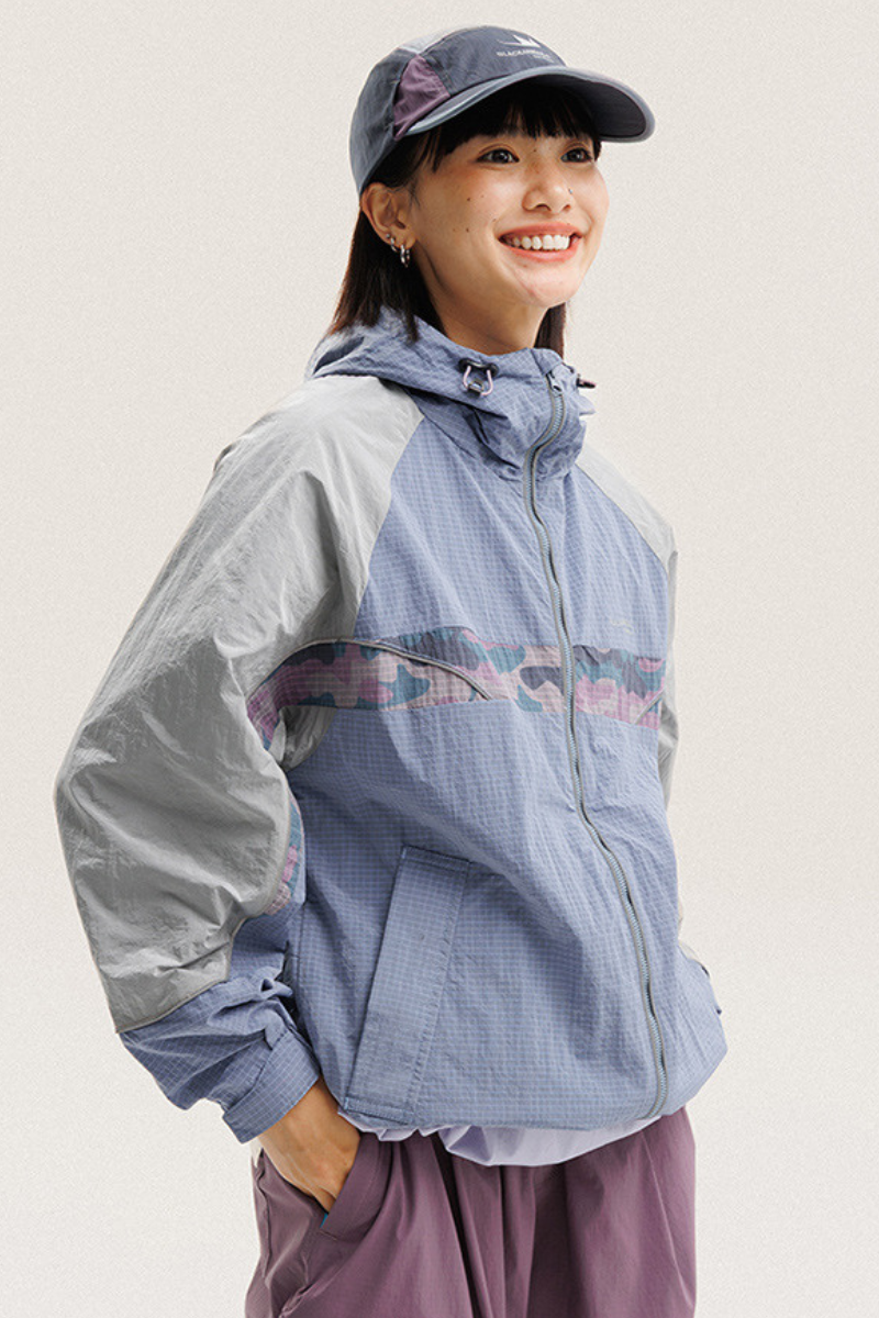 Unisex Retro Colorblock Loose Waterproof Windbreaker Jacket