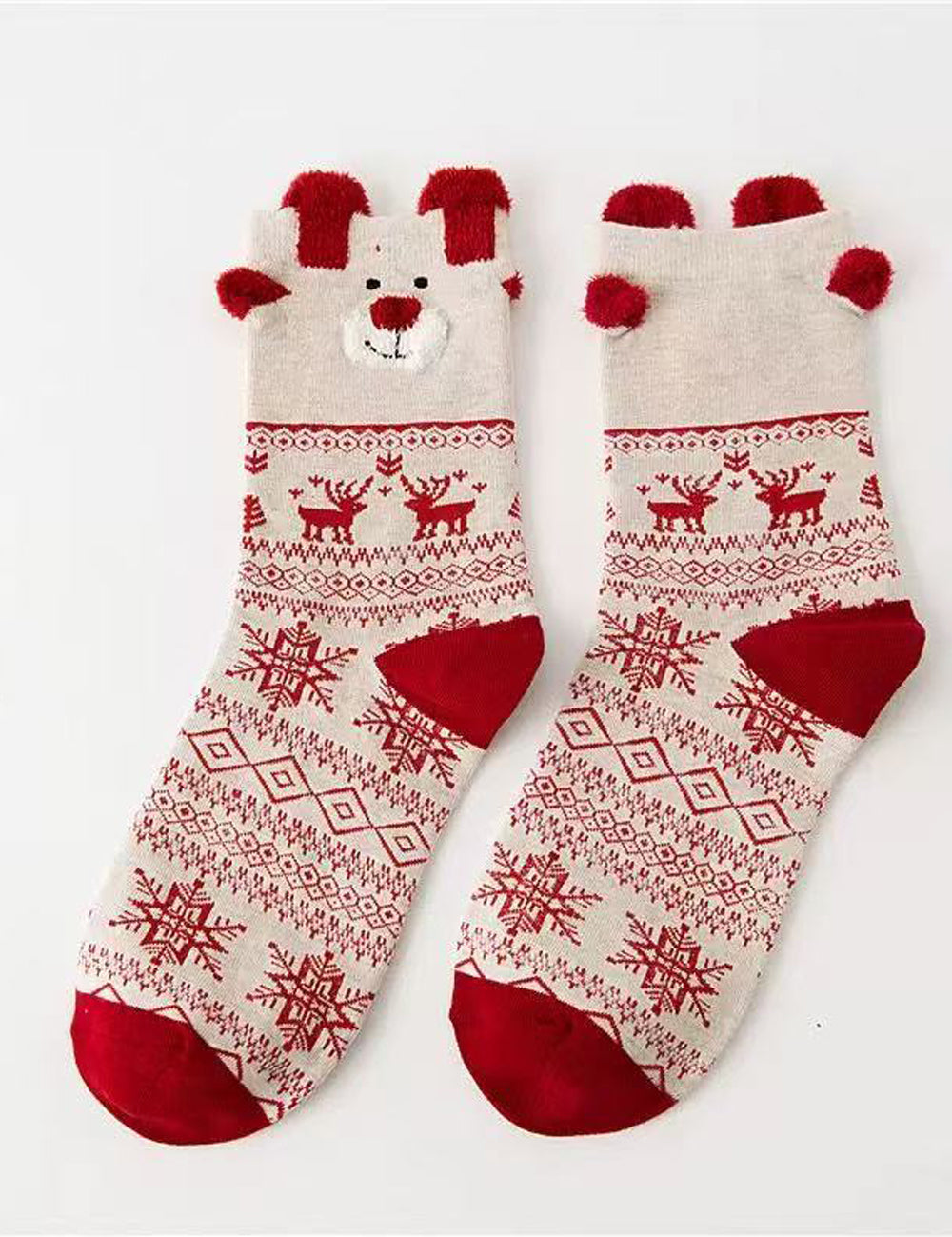 Ladies Christmas Cartoon 3D Ear Mid Calf Socks