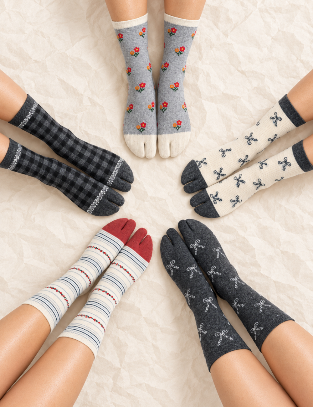 Ladies Assorted Patterns Split Toe Mid Calf Socks