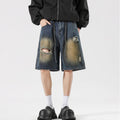 Men's Summer Gradient Ripped Drawstring Denim Shorts
