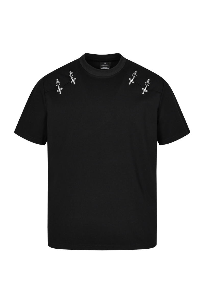 Men's Summer Heavy Solid Crewneck Flight Button Loose Tee