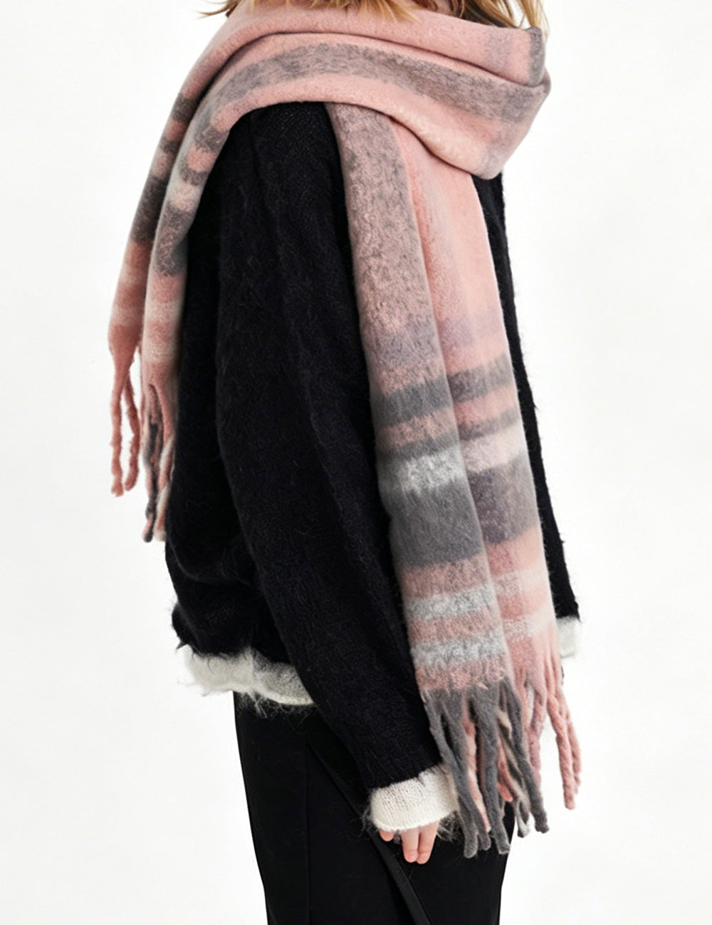 Ladies Check Fringe Long Scarf