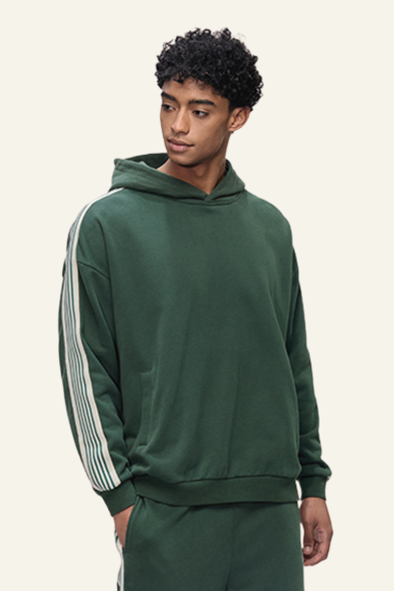 Men's Streetwear Side-Striped Solid Hoodie