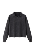 Unisex Fall Clothing Snow Wash Polo Collar Sweatshirt
