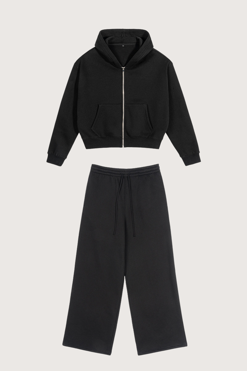Men's Streetwear Set:Cropped Hooded Jacket And Sweatpants