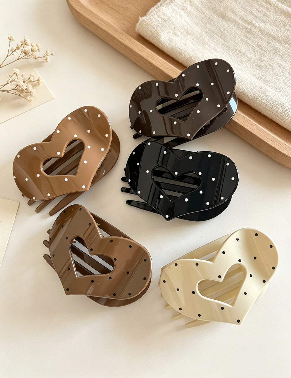 Ladies Heart Hollow Dots Print Claw Hair Clip