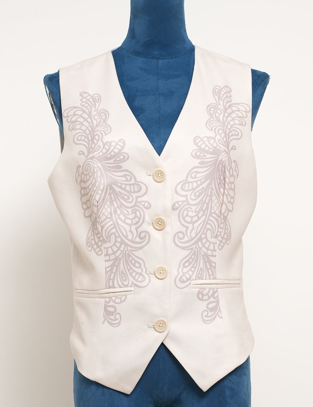 Ladies V-Neck Embroidery Button Waistcoat Sleeveless Top