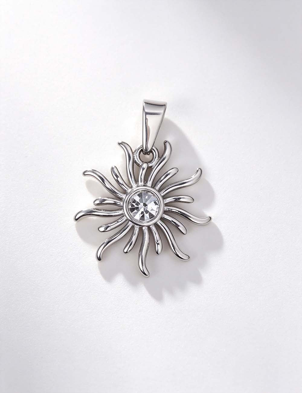 Ladies Minimalist Vintage CZ Sun Flower Charm Pendant