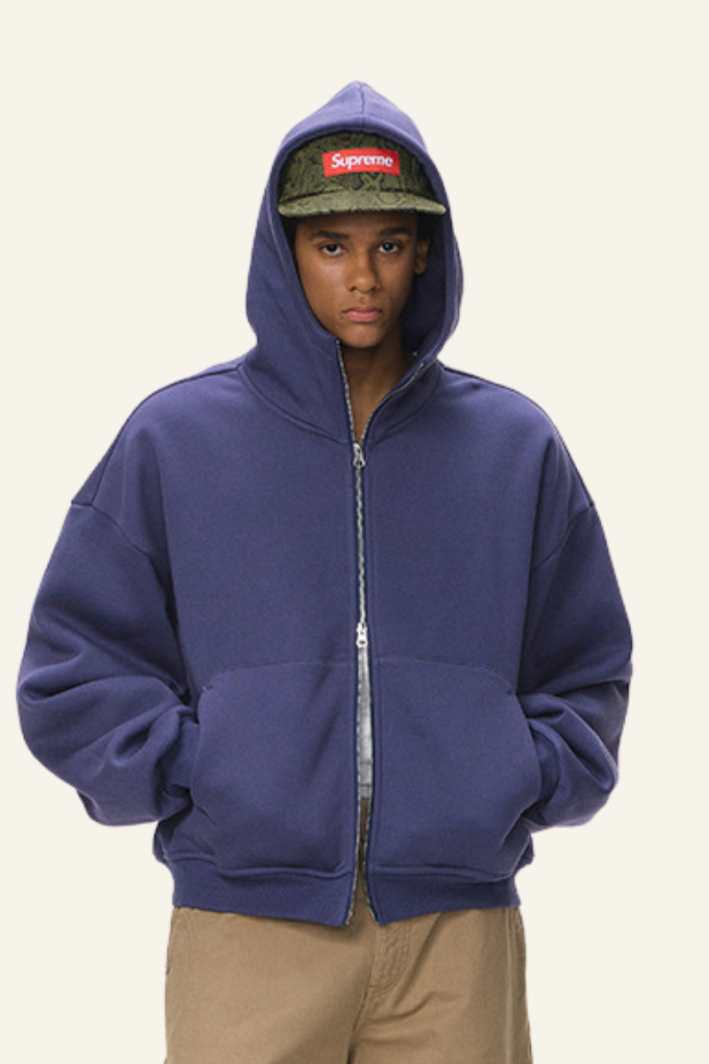 Men's  Streetwear Curved-Sleeve Boxy Hooded Jacket