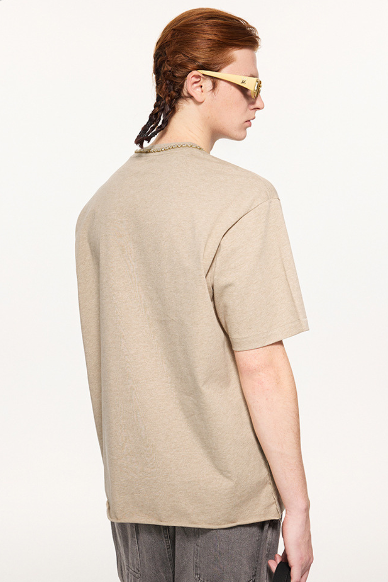 Men's Summer 260g Solid Cotton Loose Cuffed Tee