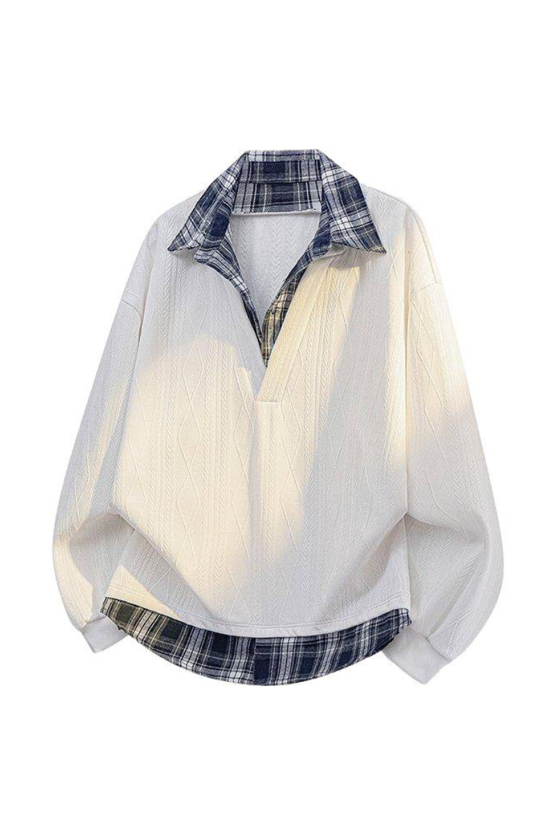 Men's Fall Clothing Plaid-Collar Layered Sweatshirt
