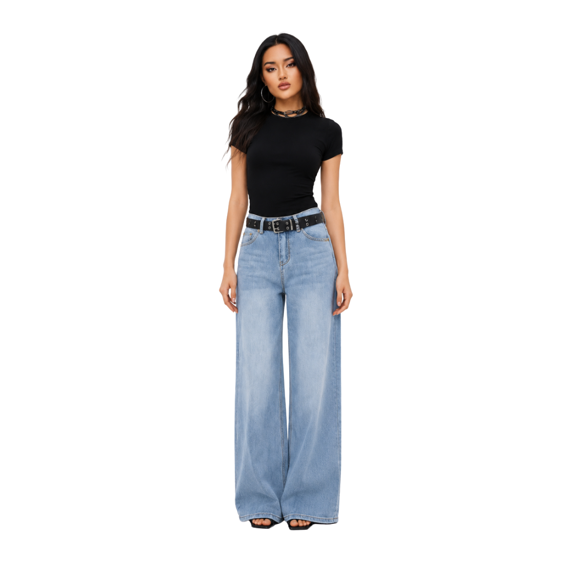 Women's high-waisted loose wide-leg jeans