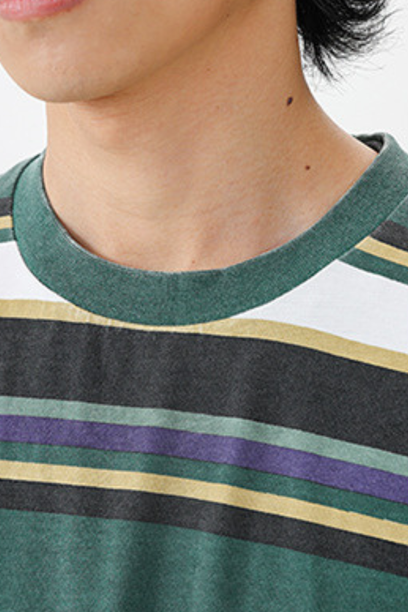 Unisex Summer Cotton Washed Stripe Cityboy Crewneck Tee