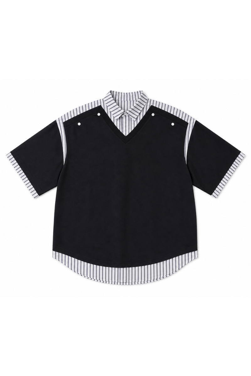 Men's Summer Layered Stripe-Spliced Short-Sleeve T-Shirt