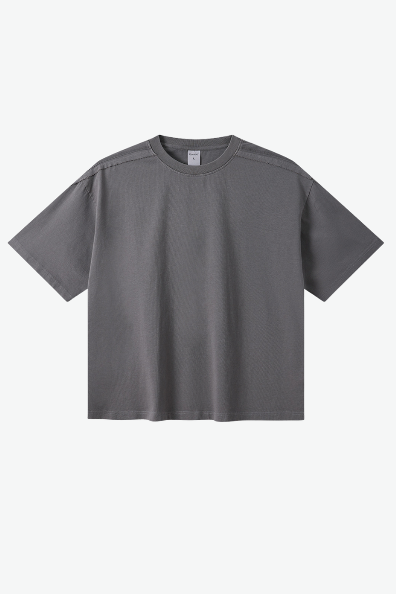 Men's 275g Cotton Washed Raw Edge Patchwork Sports Tee