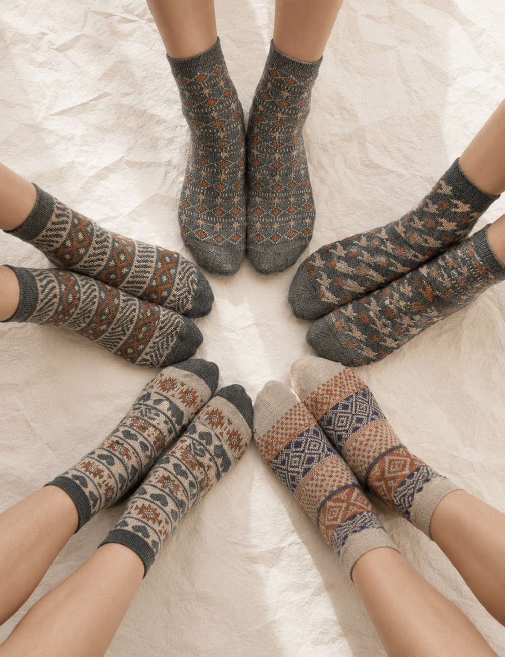 Ladies Nordic Geometric Crew Socks