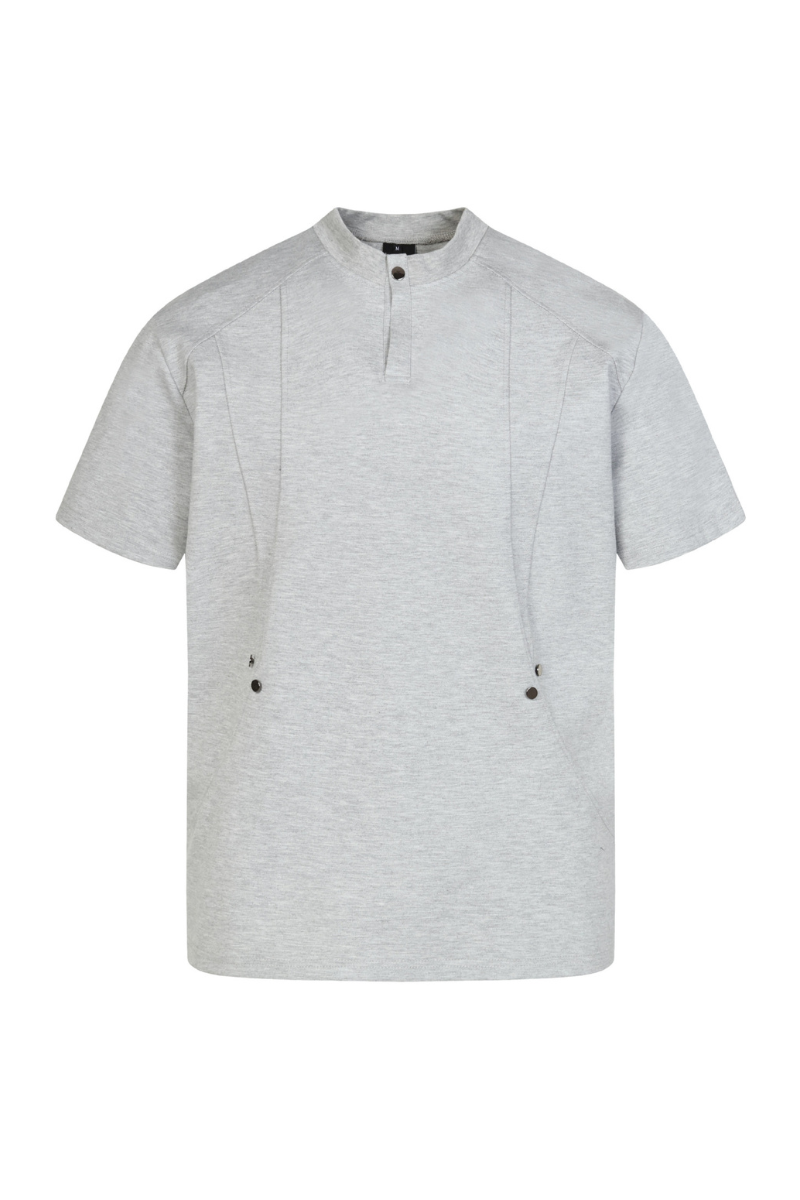 Men's Summer 320g Nylon-Cotton Minimalist Stand Collar Tee