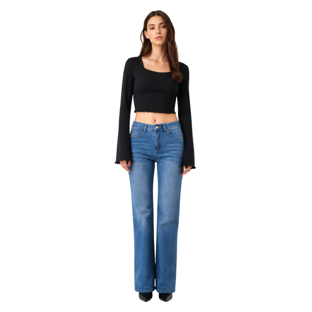 Women's blue stretch straight-leg jeans