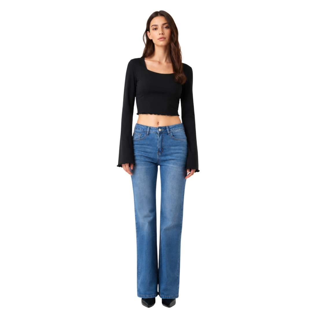 Women's blue stretch straight-leg jeans
