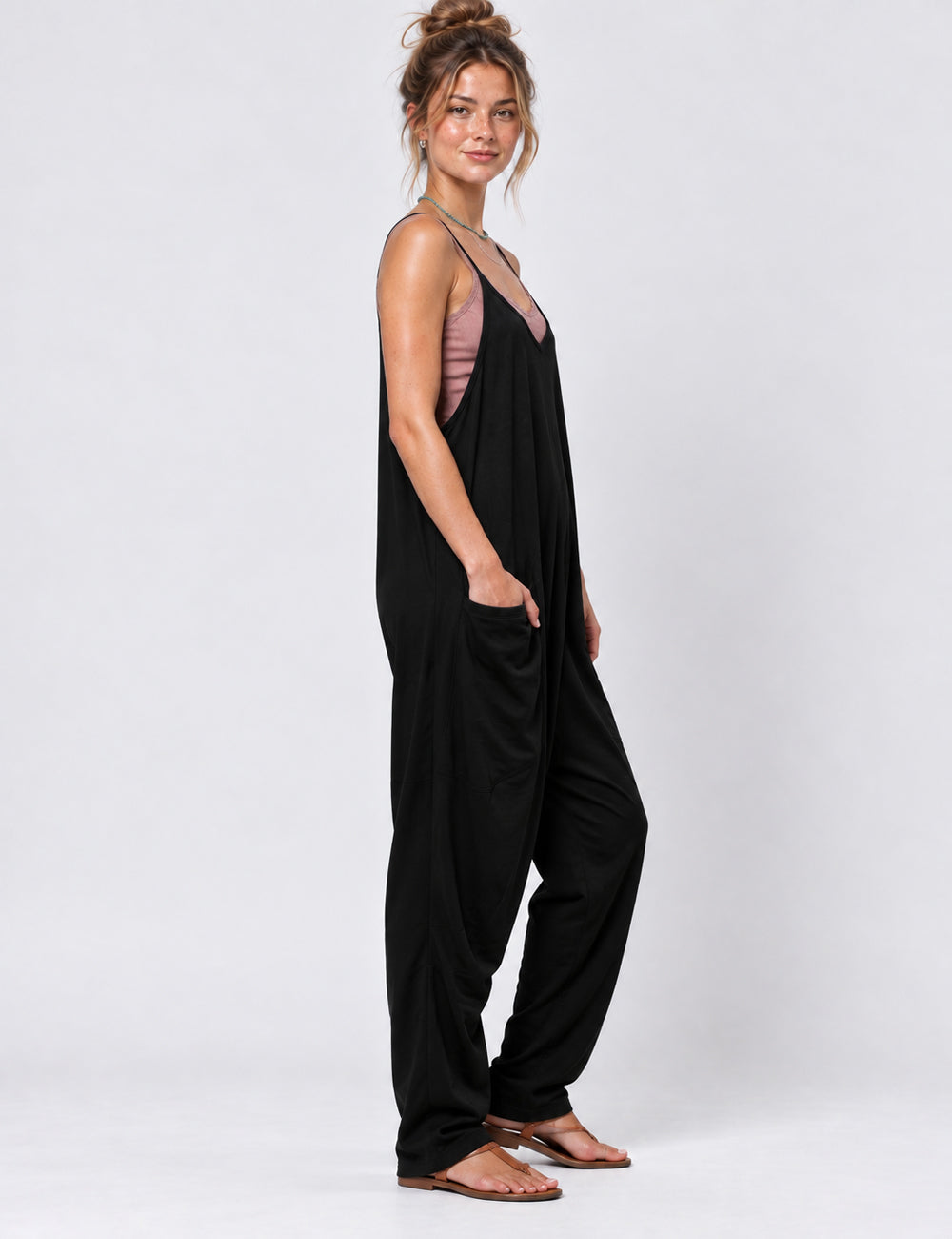 Ladies Casual V-Neck Spaghetti Strap Jumpsuit