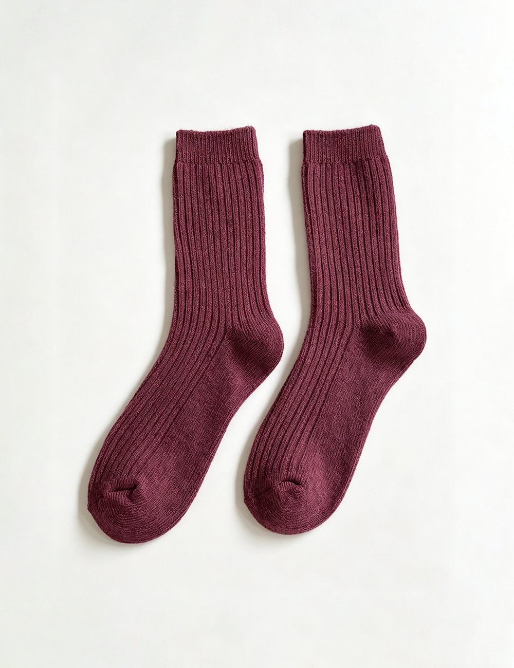 Ladies Solid Ribbed Knit Wool Blend Crew Socks