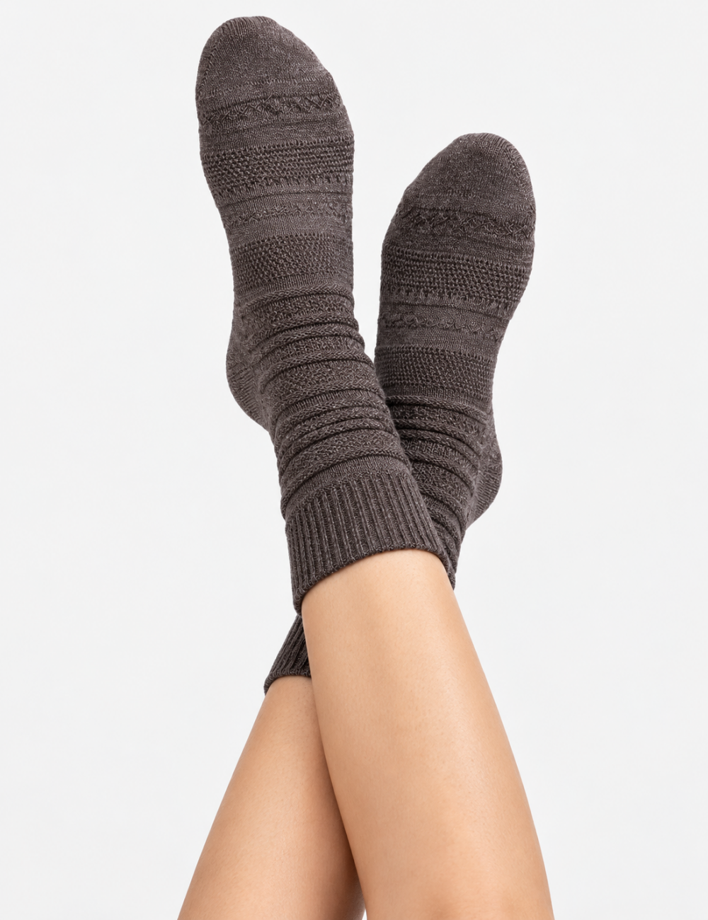 Ladies Retro Solid Color Ribbed Knit Stacked Socks