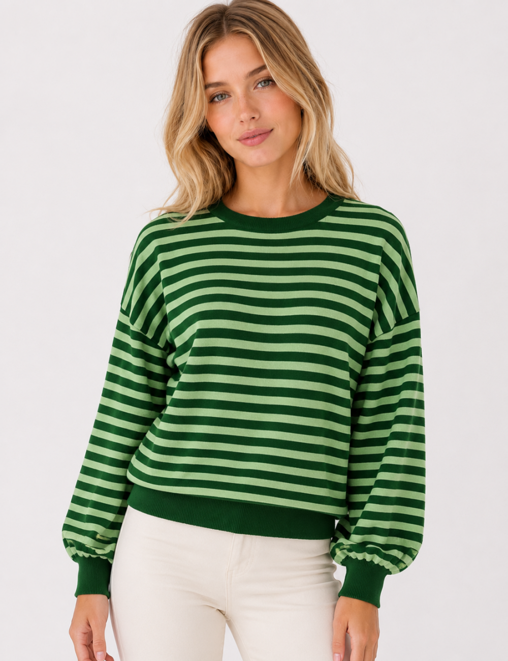 Ladies Stripe Back Cutout Long Sleeve Knit Sweater