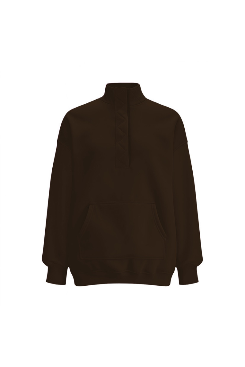Women Fall Clothing Half Zip Snap Button Sweatshirt