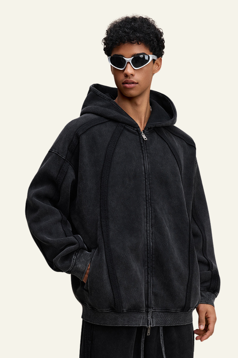 Men's Fall Clothing Retro Fleece Zipper Hoodie Jacket