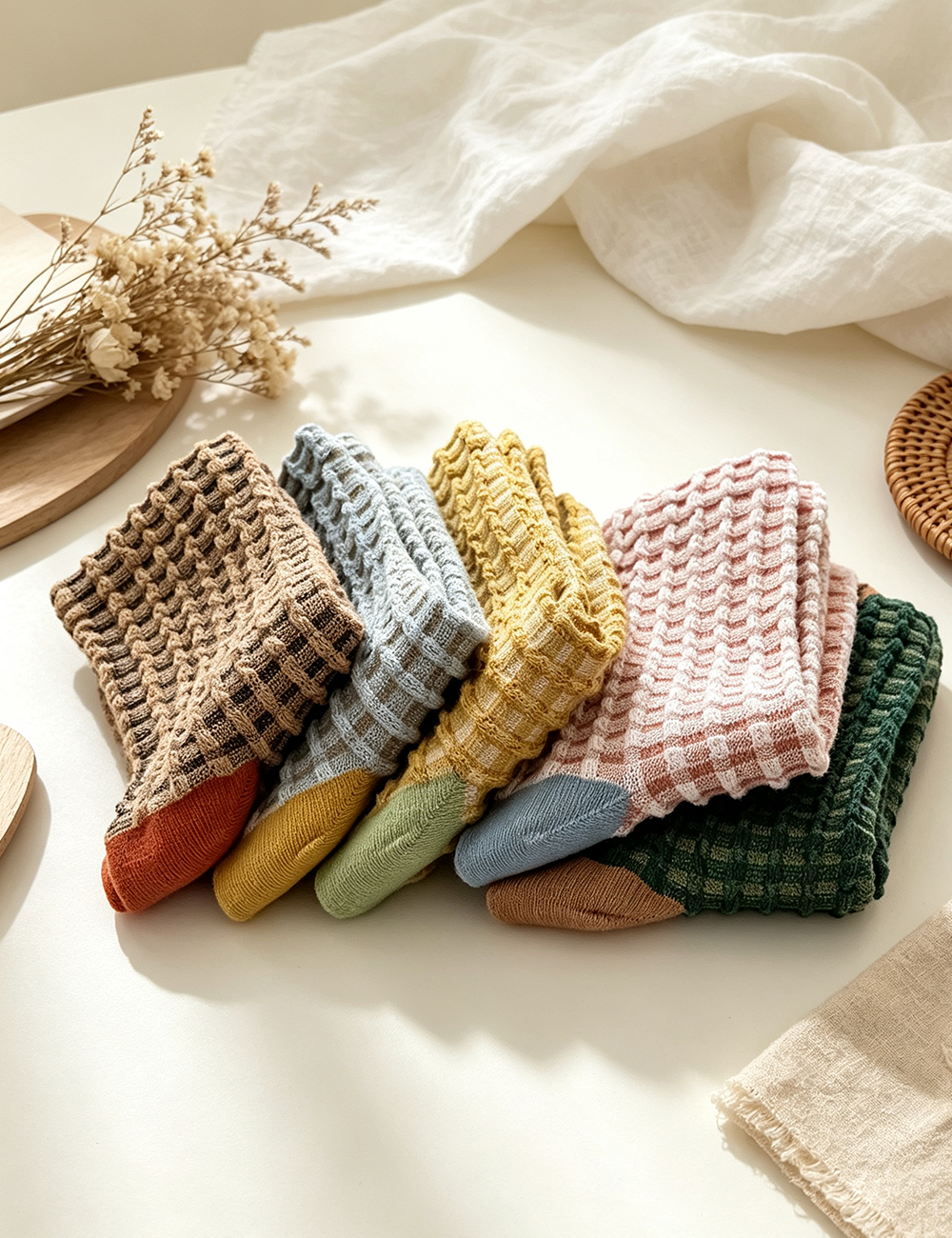 Ladies Retro Casual Checkerboard Crew Socks
