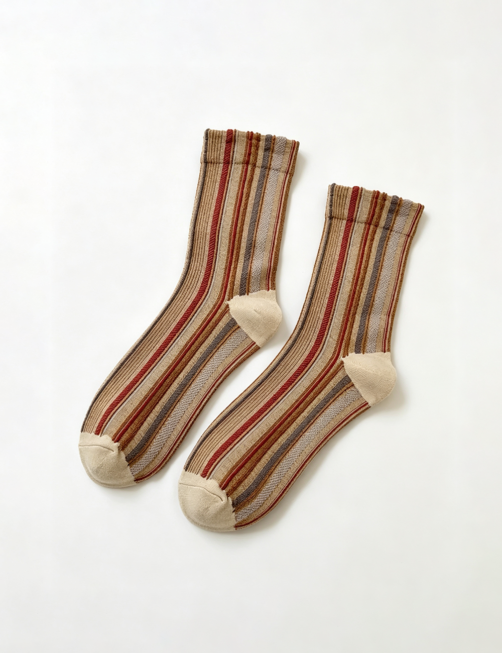 Ladies Retro Striped Contrast Toe Mid Calf Socks