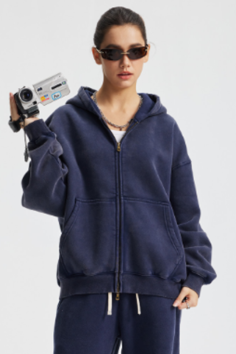 Unisex  370g spray washed zipper coat- couple's style