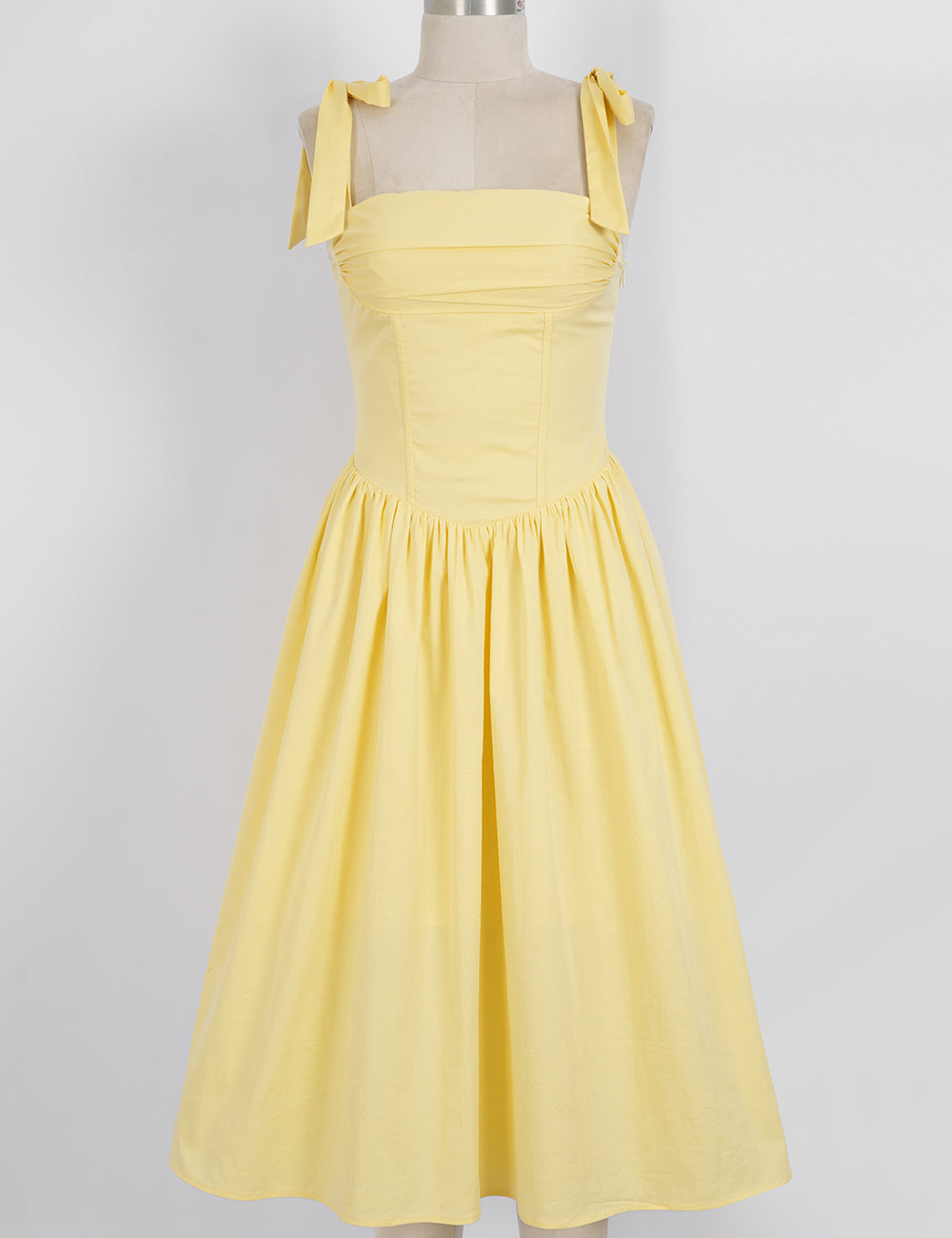Ladies Elegant Square Neck Tie Strap Shoulder Midi Dress