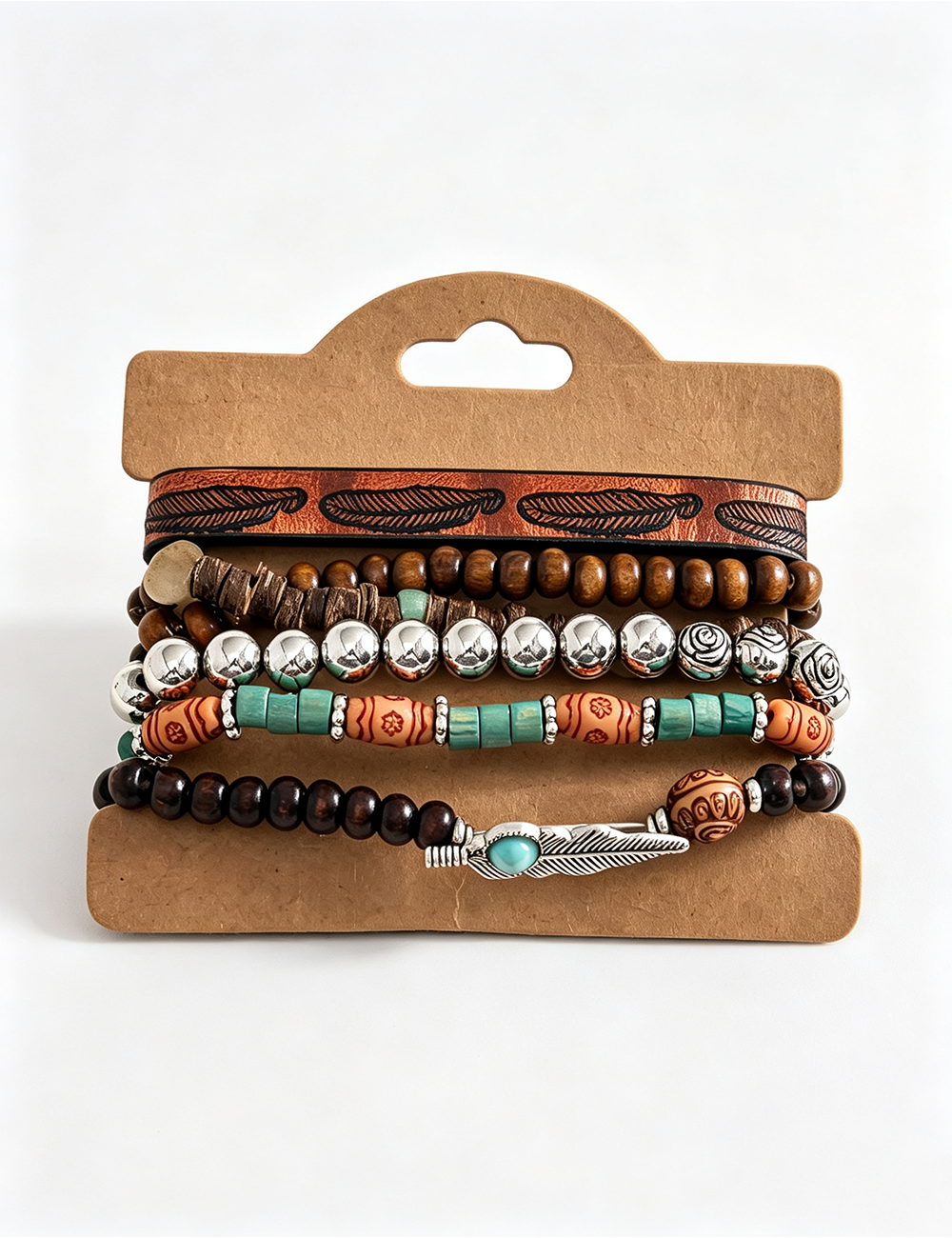 Ladies Beaded Charm Layered 5PCS Bracelet Set