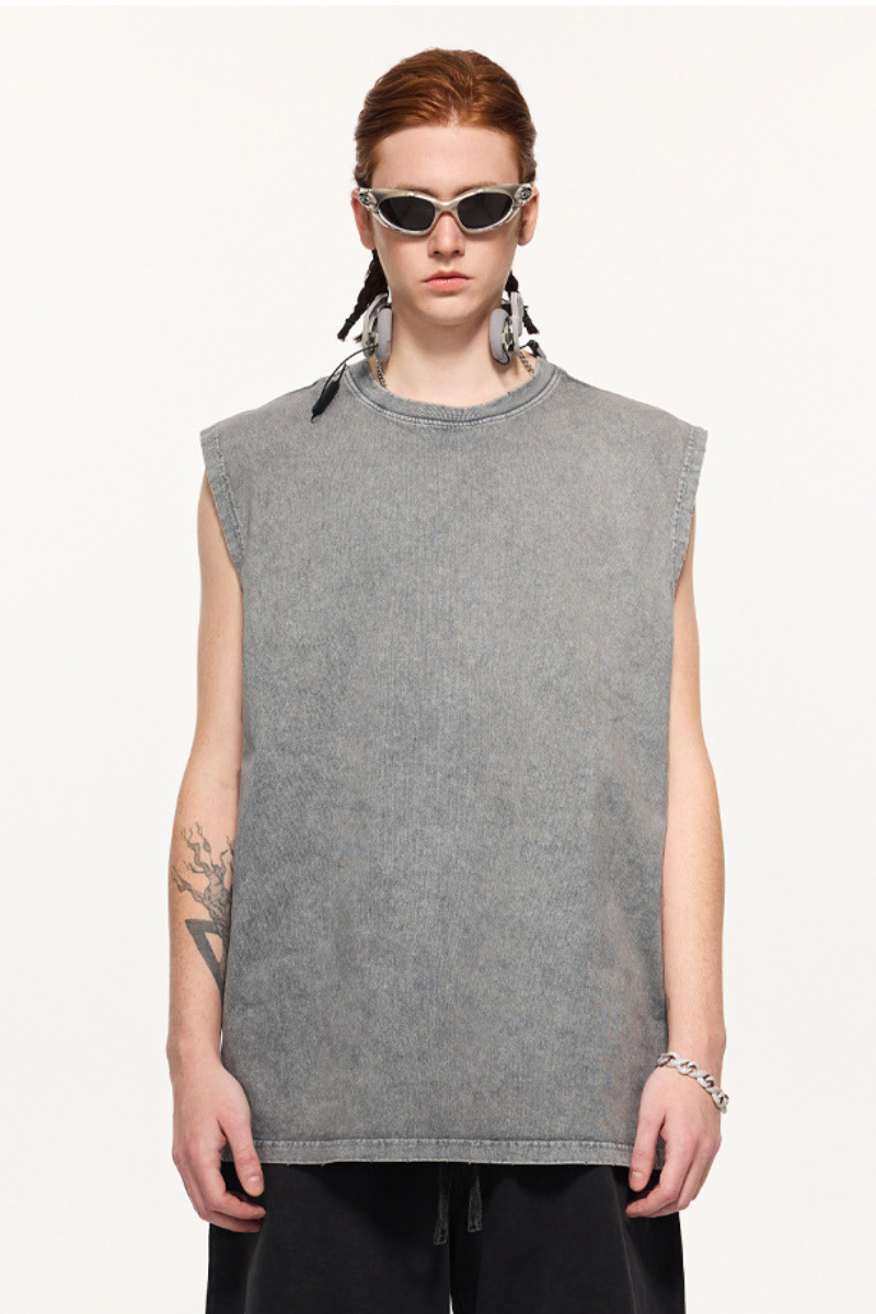 Men's Summer 275g Retro Washed Distressed Tank